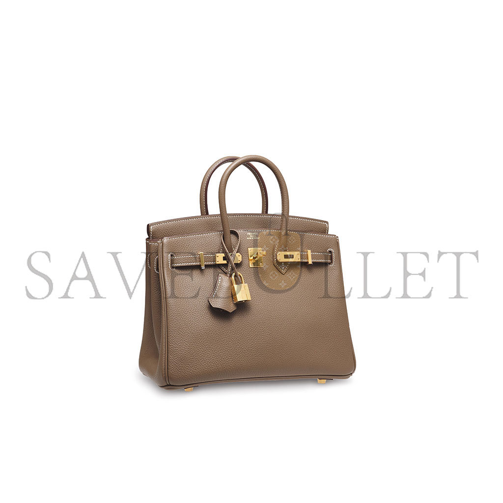 H**mes master birkin 25 epsom leather milk tea gold buckle handbag 631655 (25*20*13cm)